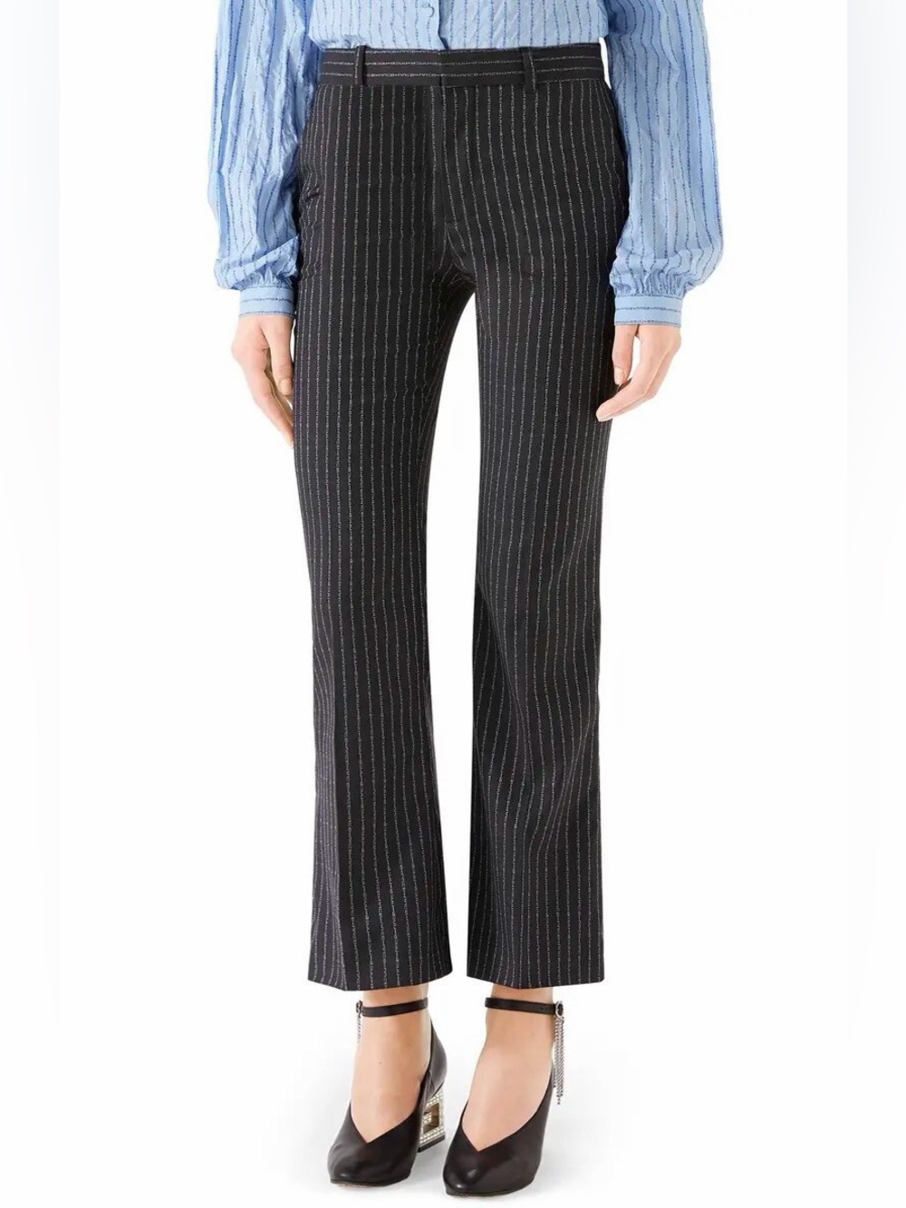 Gucci Pinstripe Monogram Wool Mini Flare Pants in Grey Size IT 40/US 4